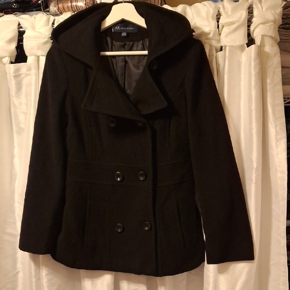 Anne Klein Black Hooded Pea Coat PM - Picture 1 of 9